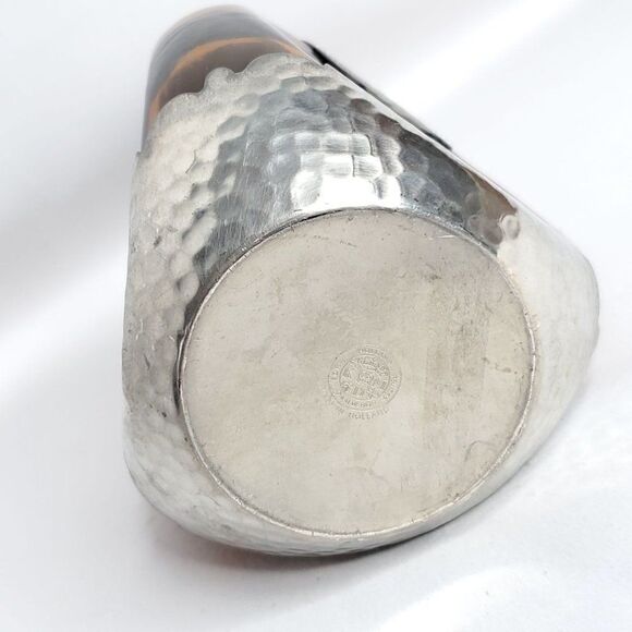 Vtg 70s Hammered Royal Holland Pewter Pinched Amber Glass Triangle Decanter - Picture 9 of 11